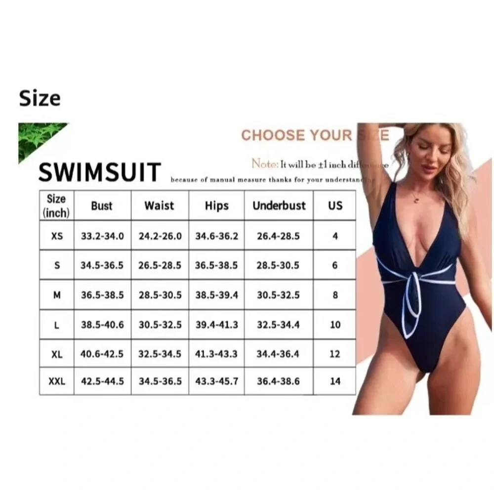 Hilinker One Piece Swimsuit Women's Small Black White Deep V Tummy Control
